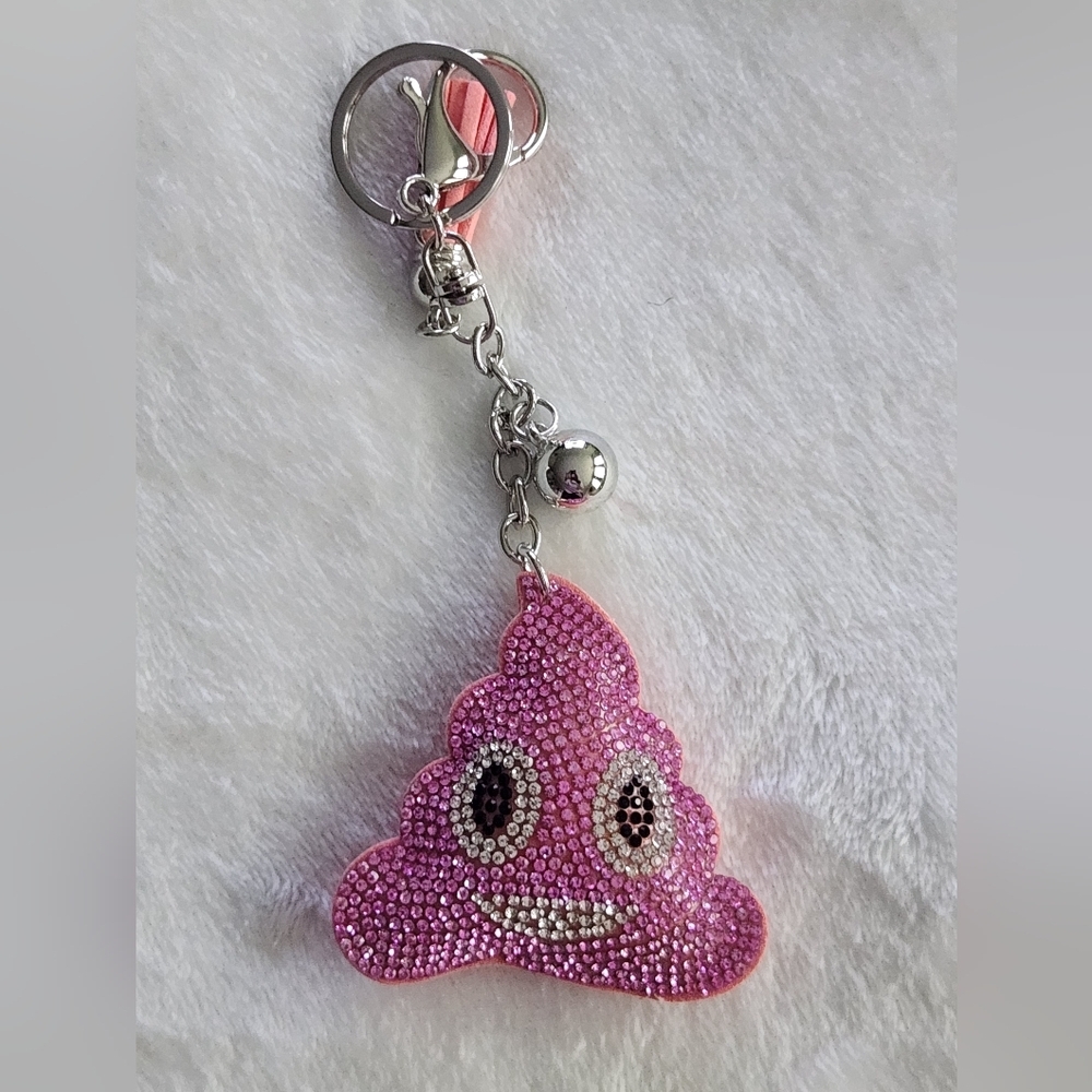 Pink Poo Rhinestone Emoji Keychain Bag Charm